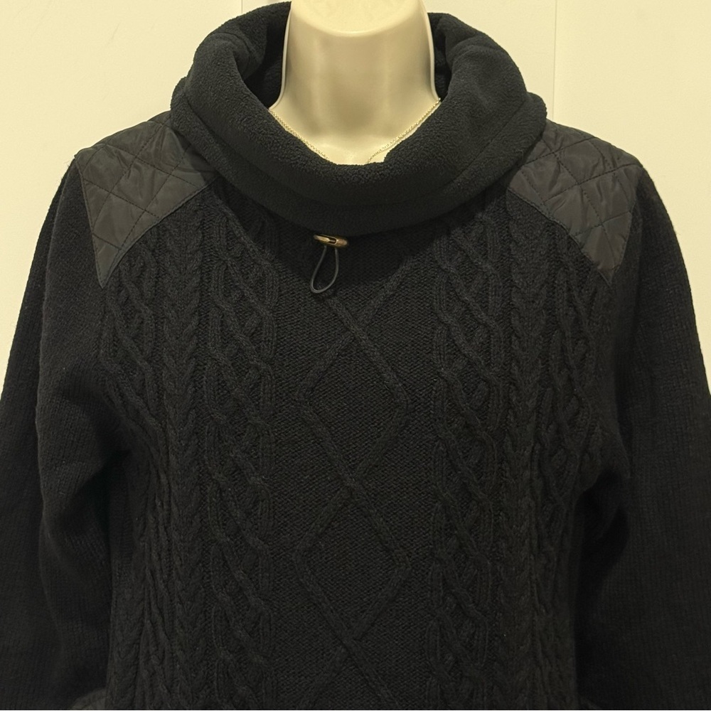 Aran Sweater Market Cowl Neck Aran Sweater XS Black Cable Knit Wool Fisherman - Picture 6 of 11